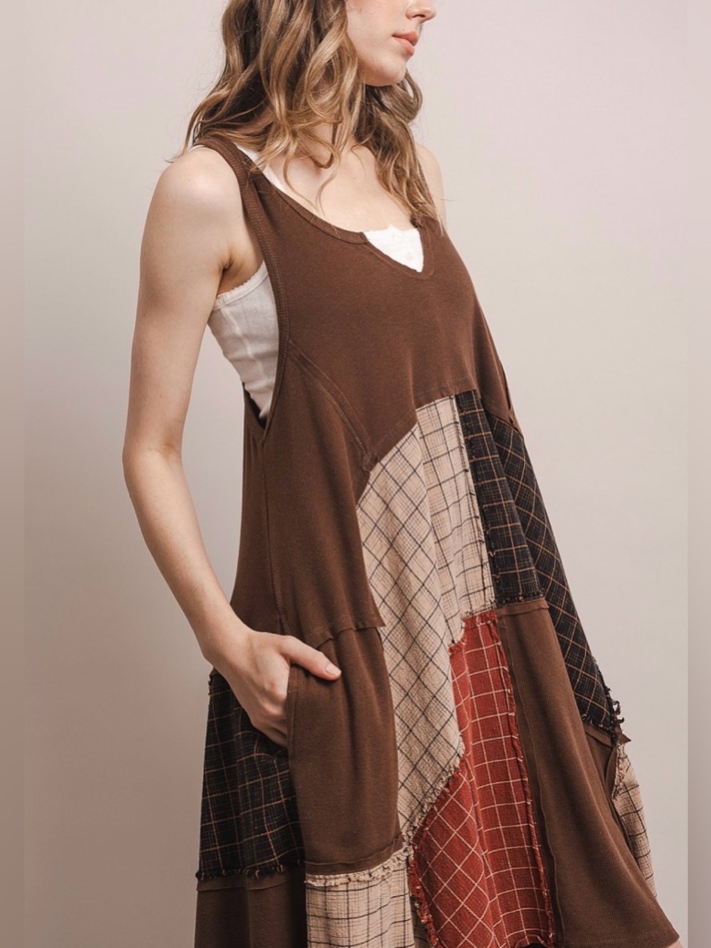 Blue Velvet PATCHWORK RACER BACK TANK DRESS - Picture 3 of 4